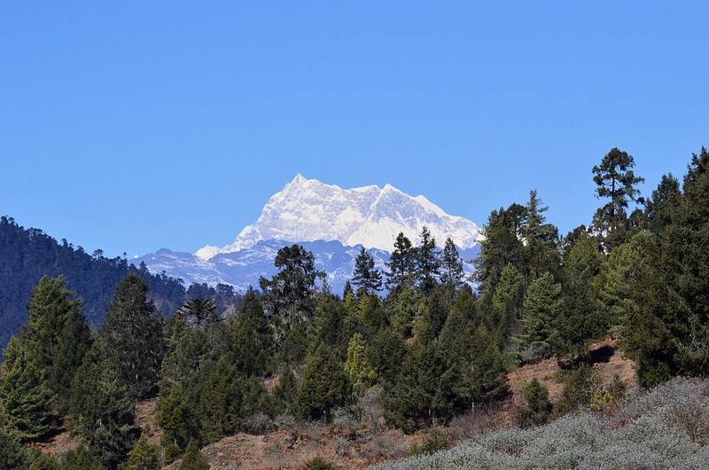 Gangkar Puensum (7,570 m) from the road between Jakar and Ura.