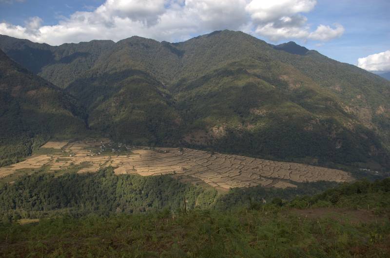 Rice paddies and forested hills around Nabji and Korphu